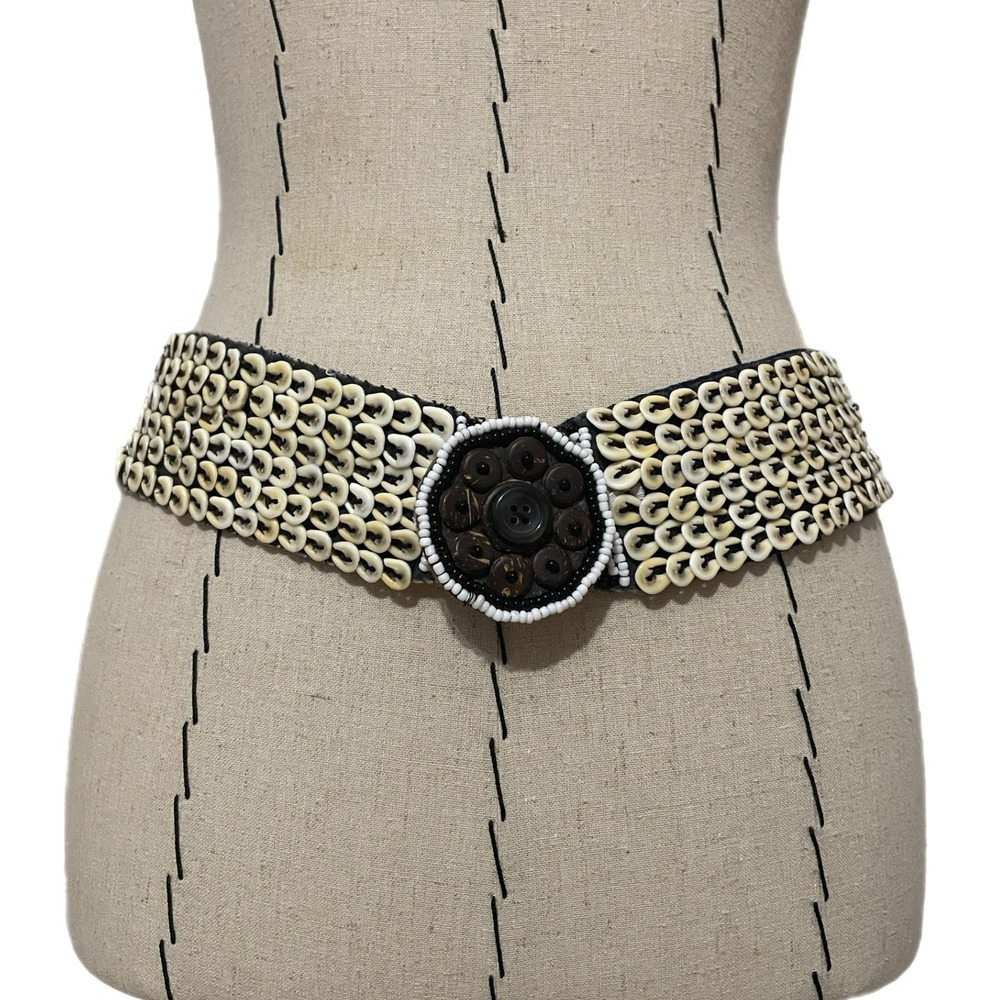 Handmade Bohemian Shell Beaded Wide Belt 32"